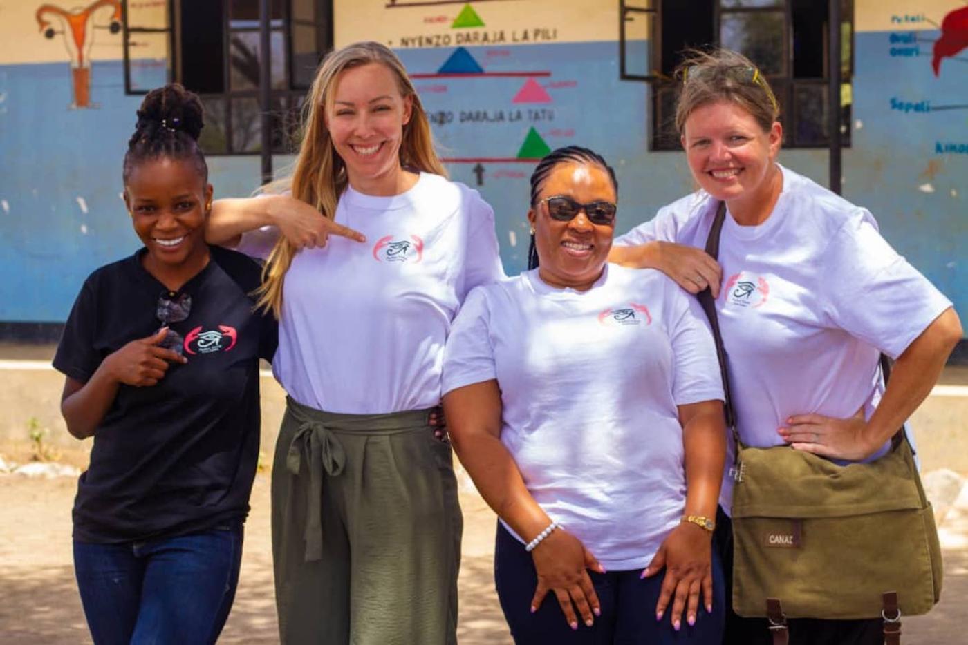 The writer, Joanna (right), poses with a volunteer and staff from Perfect Vision, a women&#039;s empowerment non-profit organization..