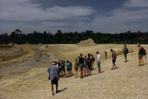 Examining the remains of a thousands year old coral reef in Bocas del Toro.