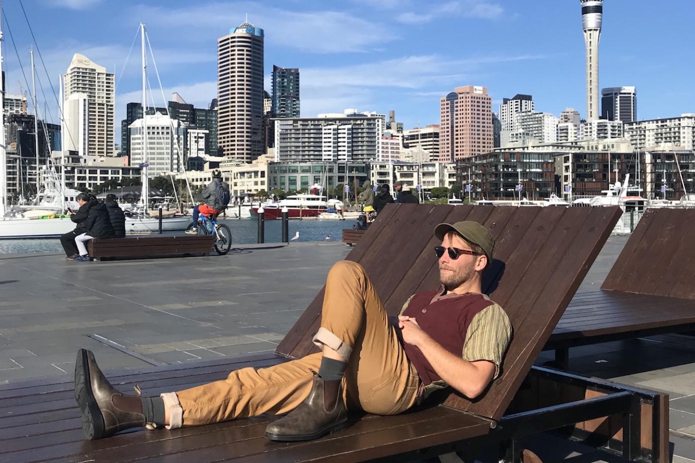 Franklin relaxes beside the pier in Auckland. 